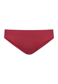 Culotte rossa realizzata in tessuto liscio, con un design a vita media, finitura senza cuciture e taglio minimalista. Nessun motivo o accento.