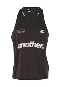 Canotta nera senza maniche in cotone, con testo bianco "another" e dettagli del marchio. Il design presenta un collo alto e una vestibilità ampia.