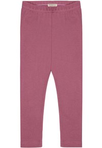 Leggings viola realizzati in cotone morbido e elasticizzato. Caratterizzati da una vita elasticizzata e senza tasche, con cuciture lisce e un design aderente.