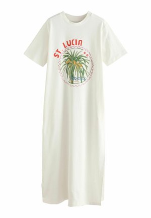 Next SHORT SLEEVE CREW NECK  - Vestito di maglina - palm graphic ecru white