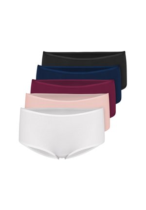 Navy blue seamless hipster-style underwear worn on the lower torso, showing the waist and upper thighs of a person.