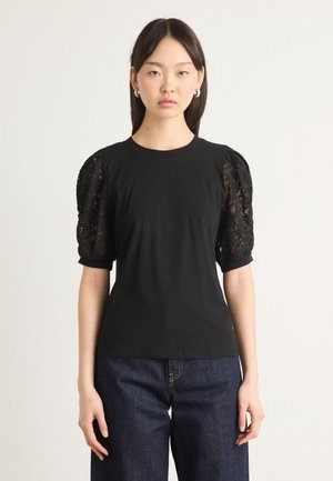 PUFF SLEEVE CREW NECK TEE - T-shirts med print - black
