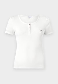 SLIM BUTTON C NECK - Jednoduché tričko - ecru