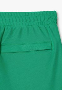 Grønne sportsshorts med struktureret stof, elastisk talje og en lille baglomme med flap-lukning.