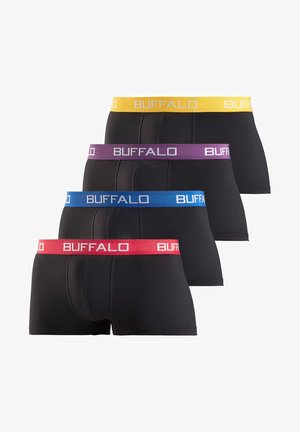 Schwarze Boxerbriefs mit einem roten elastischen Bund, der mit weißen "BUFFALO"-Buchstaben bedruckt ist. Glattes Material und figurschmeichelndes Design.