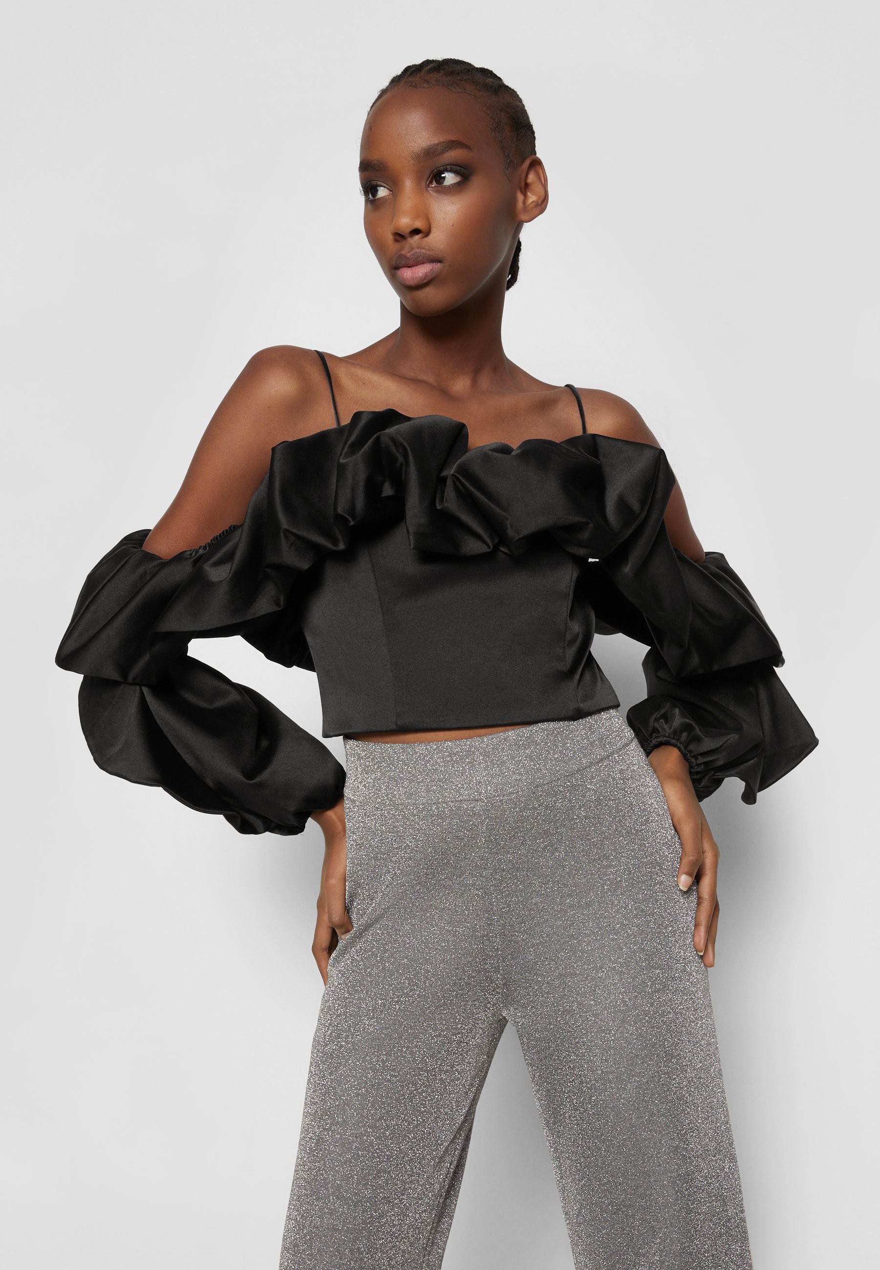 Alice + Olivia MONROW Ruffle Crop Top, Women's, Size: 14, Black