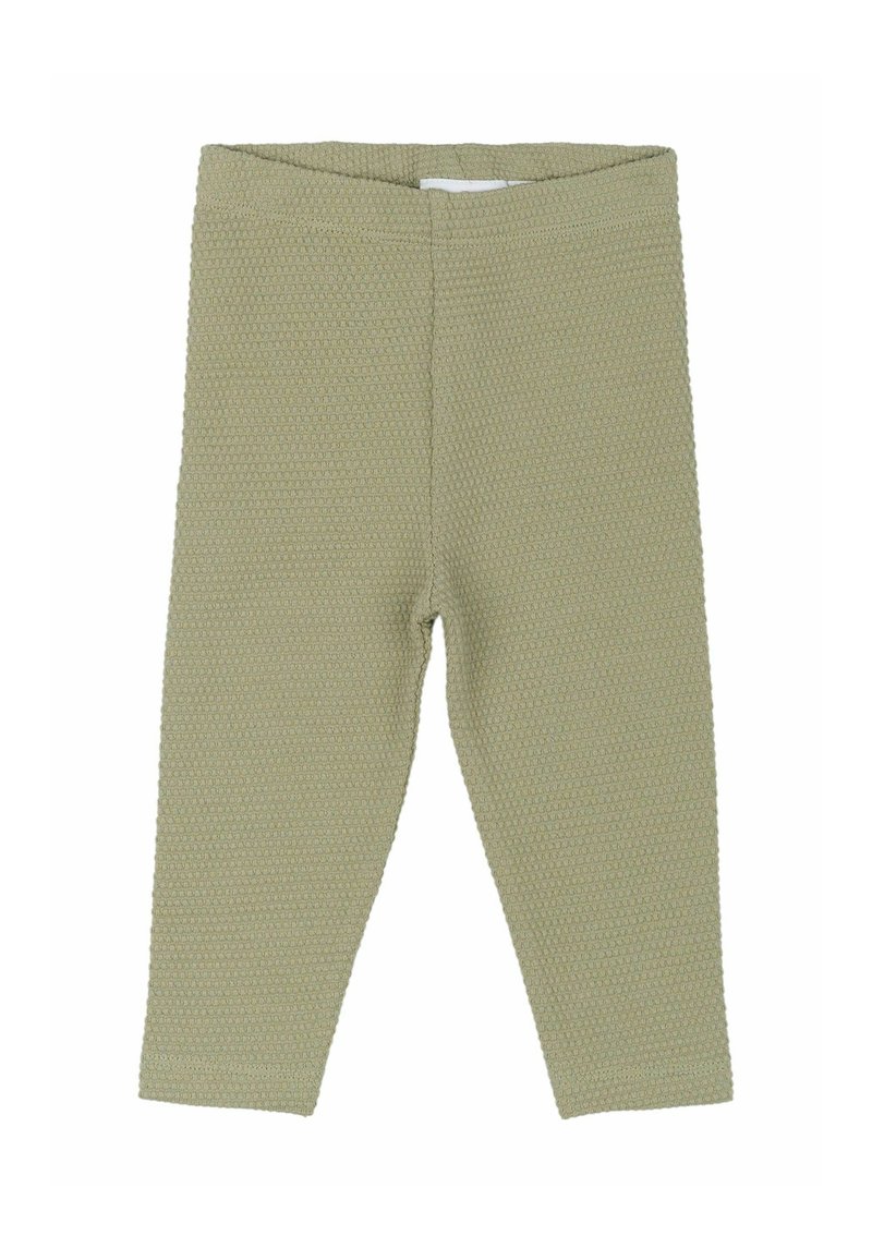 Zöld kötött leggings, texturált felszínnel, testhezálló fazonban és elasztikus derékkal, melyek a kényelem és a szabad mozgás érdekében készültek.