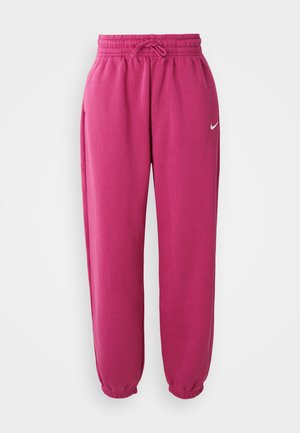 Pantaloni jogger fucsia realizzati in tessuto morbido, con vita elastica e cordino e polsini elastici. Piccolo logo bianco di lato.