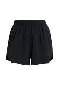Pantalones cortos deportivos negros con cintura elástica, bolsillos laterales con cremallera y una abertura a cada lado para una mayor movilidad. Incluye detalle de logo.