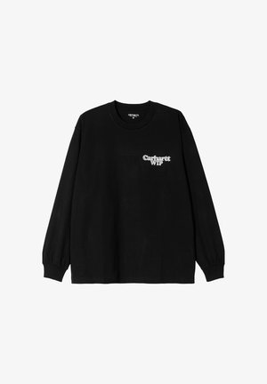 Schwarzes Langarm-T-Shirt aus Baumwolle. Verfügt über einen Rundhalsausschnitt und elastische Bündchen. Auf der linken Brustseite befindet sich das weiße "Carhartt WIP"-Logo.