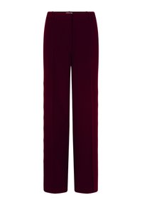 Bordeaux wijde broek van stof met een gladde textuur, met een hoge taille, voorplooien en een verborgen sluiting voor een verfijnde uitstraling.