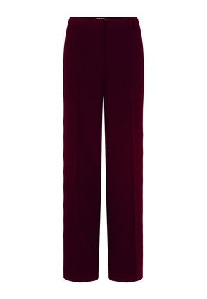 Bordeaux wijde broek van stof met een gladde textuur, met een hoge taille, voorplooien en een verborgen sluiting voor een verfijnde uitstraling.