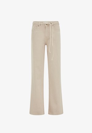Bež široke hlače z ravnim krojem iz bombaža, z elastiko na pasu, dvema sprednjima žepoma in subtilnimi detajli šivov.