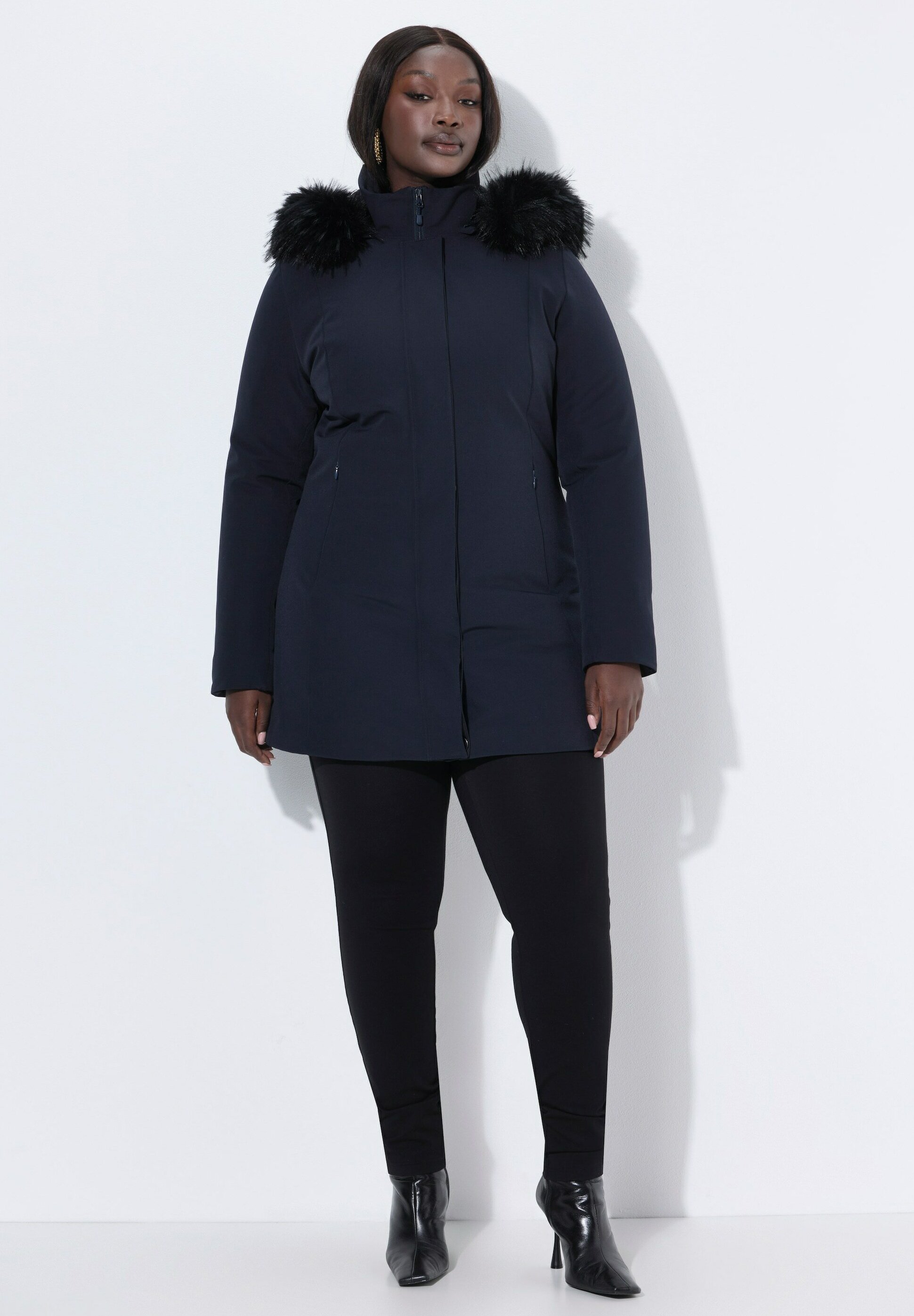 Ulla Popken Dufflecoat, A-Linie, Wolloptik, Knebelknöpfe, Kapuze