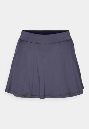 Lightweight, dark gray skort with a flared hem, elastic waistband, and smooth texture. No visible patterns or accents.
