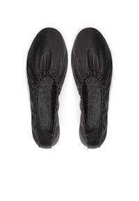 Schwarze Leder-Ballettschuhe mit gerafften elastischen Kanten und einer glatten Textur, ausgestattet mit einem runden Zehendesign für eine bequeme Passform.