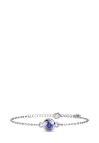 Bracciale in argento con al centro una gemma rotonda viola, dal design minimalista e con una chiusura sicura per la regolazione.