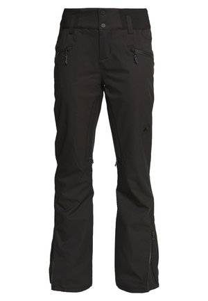 Sorte isolerte bukser laget av softshell-stoff, med to glidelås fremme lommer og glidelåser ved anklene for ventilasjon.