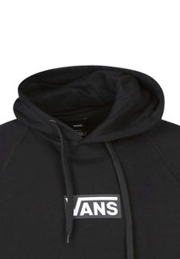 Sudadera negra con capucha y cordón, que presenta un logotipo blanco de Vans. Tela suave y lisa con un bolsillo canguro y puños y dobladillo de canalé.