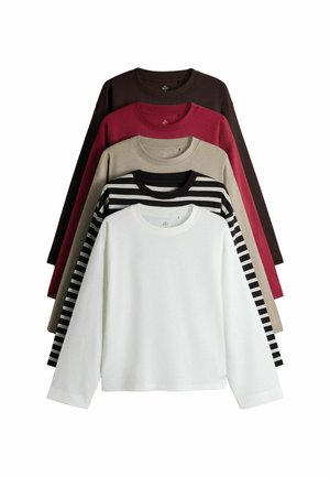 THE SET, ESSENTIALS RELAXED LONG SLEEVE T-SHIRTS 5 PACK - Langarmshirt - red brown neutral stripe white