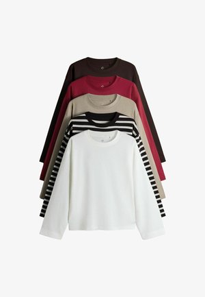 THE SET, ESSENTIALS RELAXED LONG SLEEVE T-SHIRTS 5 PACK - Long sleeved top - red brown neutral stripe white