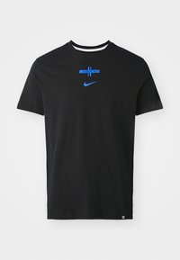 Black short-sleeve t-shirt made of cotton. Features blue graphic design with "ENG" and Nike logo on the front. Regular fit, crew neckline.