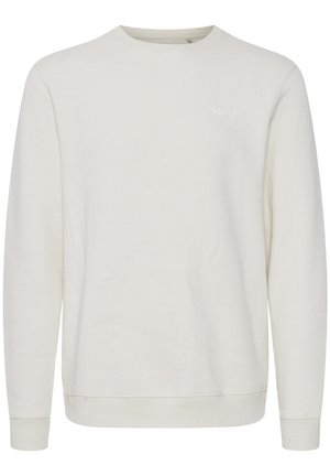 Biely sveter s okrúhlym výstrihom, dlhými rukávmi a rebrovaným lemom. Na hrudi je jemné logo "blend" vyšívané v tónovej farbe.