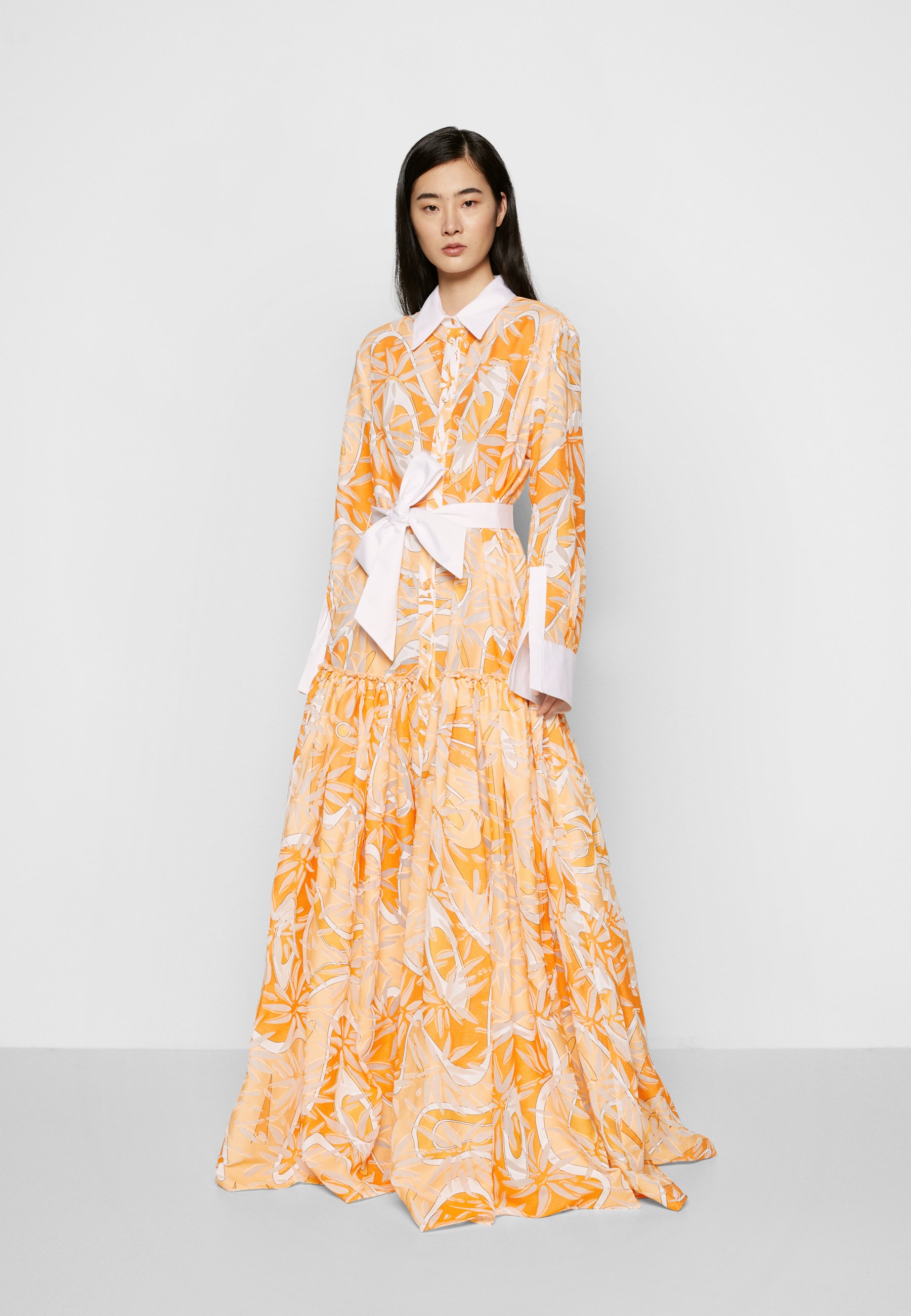 Sara Battaglia LONG CHEMISIER MAXI DRESS - Vestito lungo - orange  bamboo/arancione - Zalando