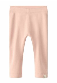 Bladoróżowe legginsy o gładkiej fakturze, długości do kostek, z przeszytym paskiem w talii. Zawierają małą metkę po boku.