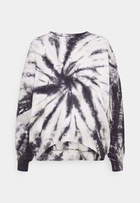 Sudadera con efecto tie-dye en blanco y negro, con un cuello redondo, mangas largas y un dobladillo curvado con detalle bordado en el frente.