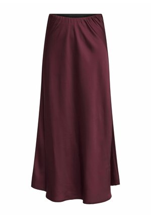 Bordeaux maxi nederdel lavet af glat, letstof med en elastisk talje og sideslids, har en flydende silhuet og en ren kant.