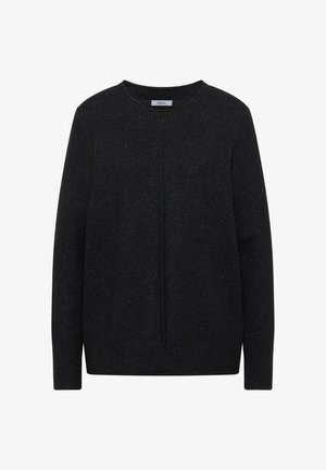 Zwarte gebreide trui met een ronde hals, lange mouwen en een subtiel textuurpatroon. Afgerond met ribgebreide manchetten en onderrand. Merk: CECIL.