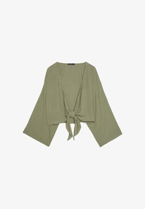 Stradivarius, FLOWING OPEN BLOUSE - Blouse - khaki