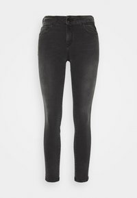 Svarta skinny jeans med hög midja, tillverkade av denim. Har en traditionell femficksdesign och en slät, något blekt yta.