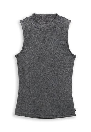 Graues ärmelloses Oberteil mit hohem Kragen, aus geripptem Stoff gefertigt, mit enganliegender Passform und geradem Saum.