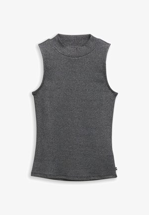 Graues ärmelloses Oberteil mit hohem Kragen, aus geripptem Stoff gefertigt, mit enganliegender Passform und geradem Saum.