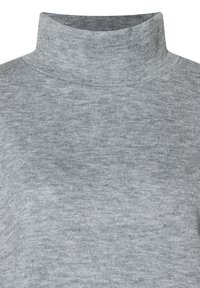 Grauer Rollkragenpullover mit einer weichen, gerippten Textur. Hat einen hohen Kragen und eine einfarbige Optik ohne Muster oder äußere Akzente.