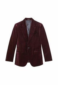 Blazer in velluto di un profondo bordeaux, chiusura con un solo bottone, rever affilati, due tasche frontali e foderato in satin. Tessuto testurizzato con finitura liscia.