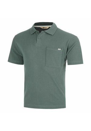 Polo verde a maniche corte con collo, abbottonatura a due bottoni e taschino sul petto con piccola etichetta del marchio.