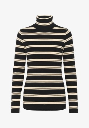 Soaked in Luxury SLSpina Striped Rollneck - Pulover - black w sandshell stripe