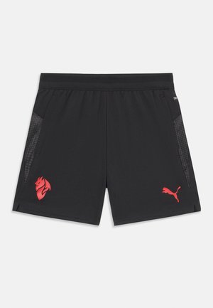 Shorts de sport noirs avec une texture lisse, accents de logo rouges et panneaux en mesh sur les côtés pour une respirabilité optimale. Dotés d'une taille élastique.