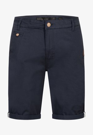 Dunkelblaue Herren-Casual-Shorts mit knöpfbaren Taschen und umgeschlagenen Säumen, in Größe Medium von Indicode Jeans.