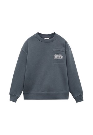 Tmavě šedá mikina s kulatým výstřihem a dlouhými rukávy, s žebrovanými manžetami a malou náprsní kapsou s nápisem "HANDY CREW".