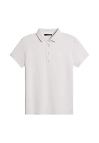 Jasnoszara koszulka polo wykonana z gładkiego materiału. Posiada kołnierzyk, trzy guziki, krótkie rękawy oraz małe logo na piersi.