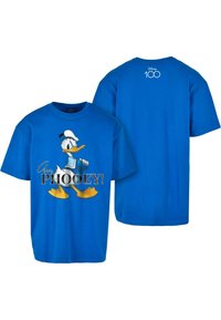Blå bomulls T-skjorte med Donald Duck-grafikk og teksten "Ahem, PHOOEY!" på framsiden. Baksiden har "Disney 100"-logo. Korte ermer.