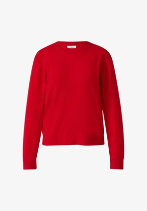 Punane pika varrukaga sviiter, mis on valmistatud pehmest kudumist. Omab ümmargust kaelust ja lihtsat disaini, millel on soonikkoes mansetid ja äär.