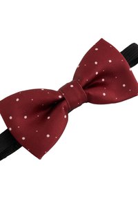 Bordó színű selyem csokornyakkendő fehér pöttyökkel, középen csomóval és fekete állítható pánttal. Simogató tapintású, klasszikus dizájn.