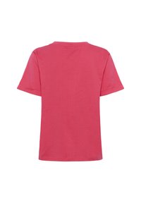 T-shirt z krótkim rękawem w jasnoróżowym kolorze, wykonany z bawełny o luźnym kroju. Gładka tekstura i okrągły dekolt. Brak widocznych wzorów lub akcentów.
