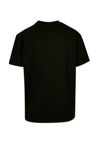 Tricou negru din bumbac, cu mâneci scurte, guler rotund și o croială lejeră. Vederea din spate arată o textură solidă și netedă, fără modele sau grafice.