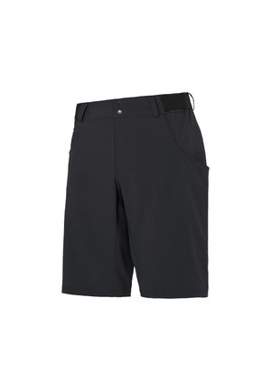 Shorts noirs en matériau léger, avec une coupe plate à l'avant, deux poches latérales et une taille texturée.